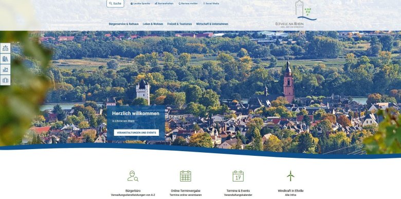 Screenshot der Startseite der Homepage www.eltville.de